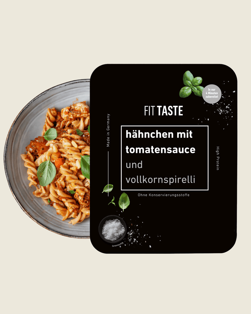 hähnchen mit tomatensauce und vollkornspirelli - FITTASTE