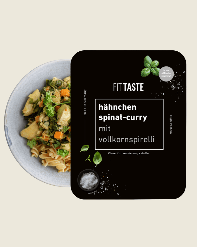 hähnchen spinat-curry mit vollkornspirelli - FITTASTE